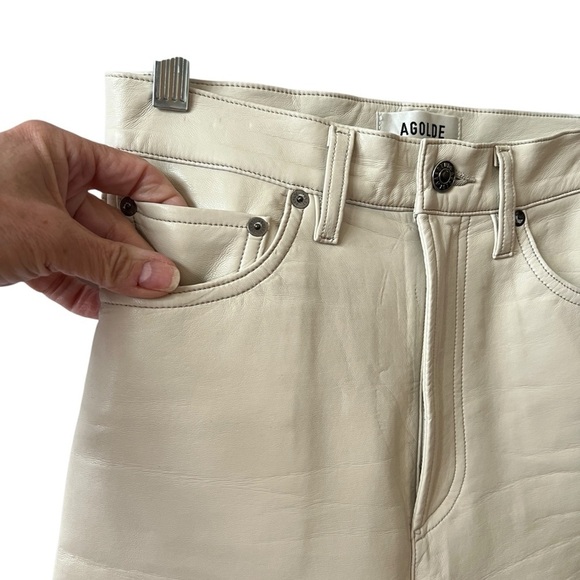 AGOLDE JEANS 24 RECYCLED LEATHER BLD POWDER IVORY STRAIGHT LEG CHIC PINCH WAIST - Picture 4 of 12